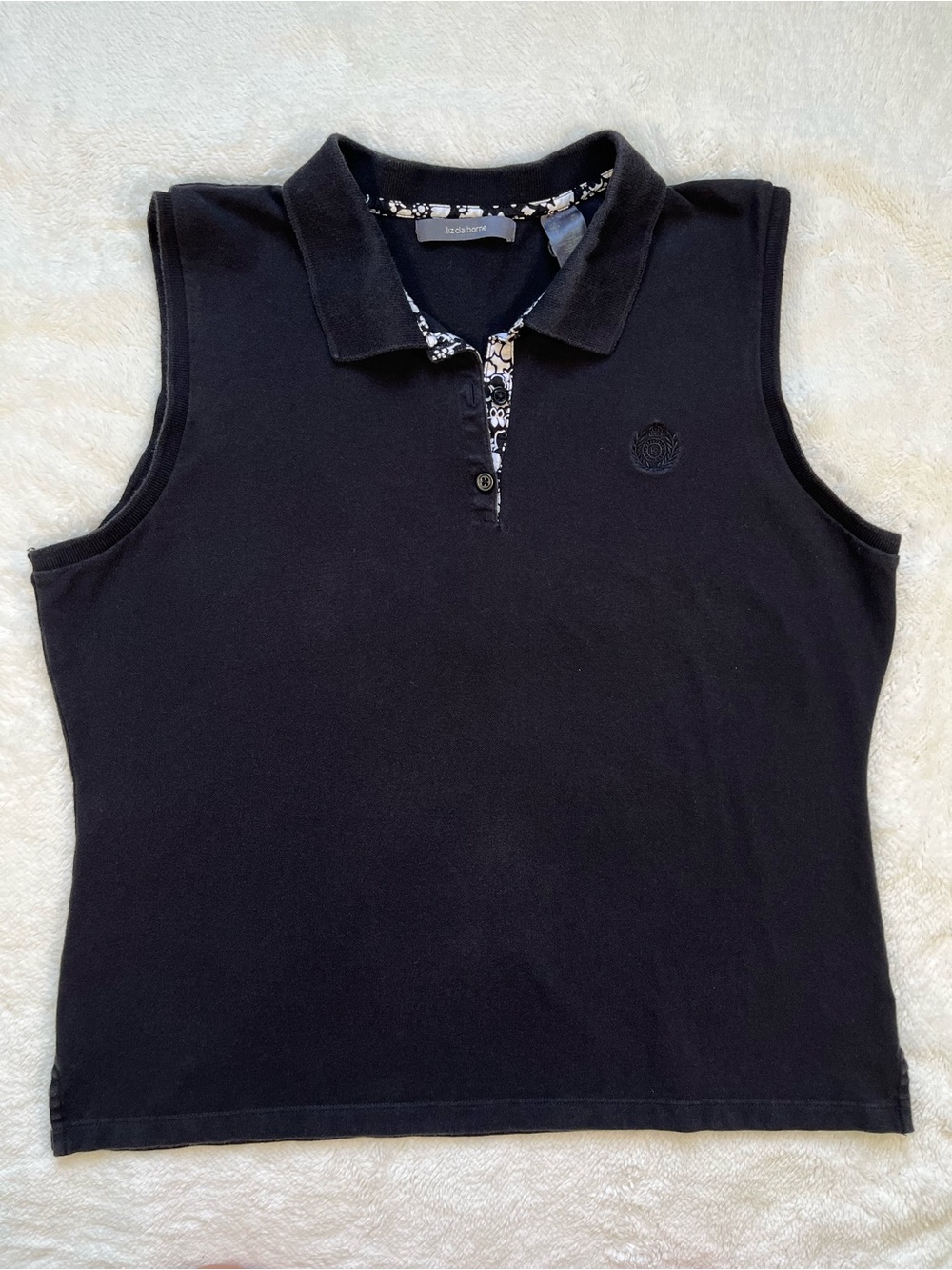 Liz Claiborne Black Sleeveless Polo Top